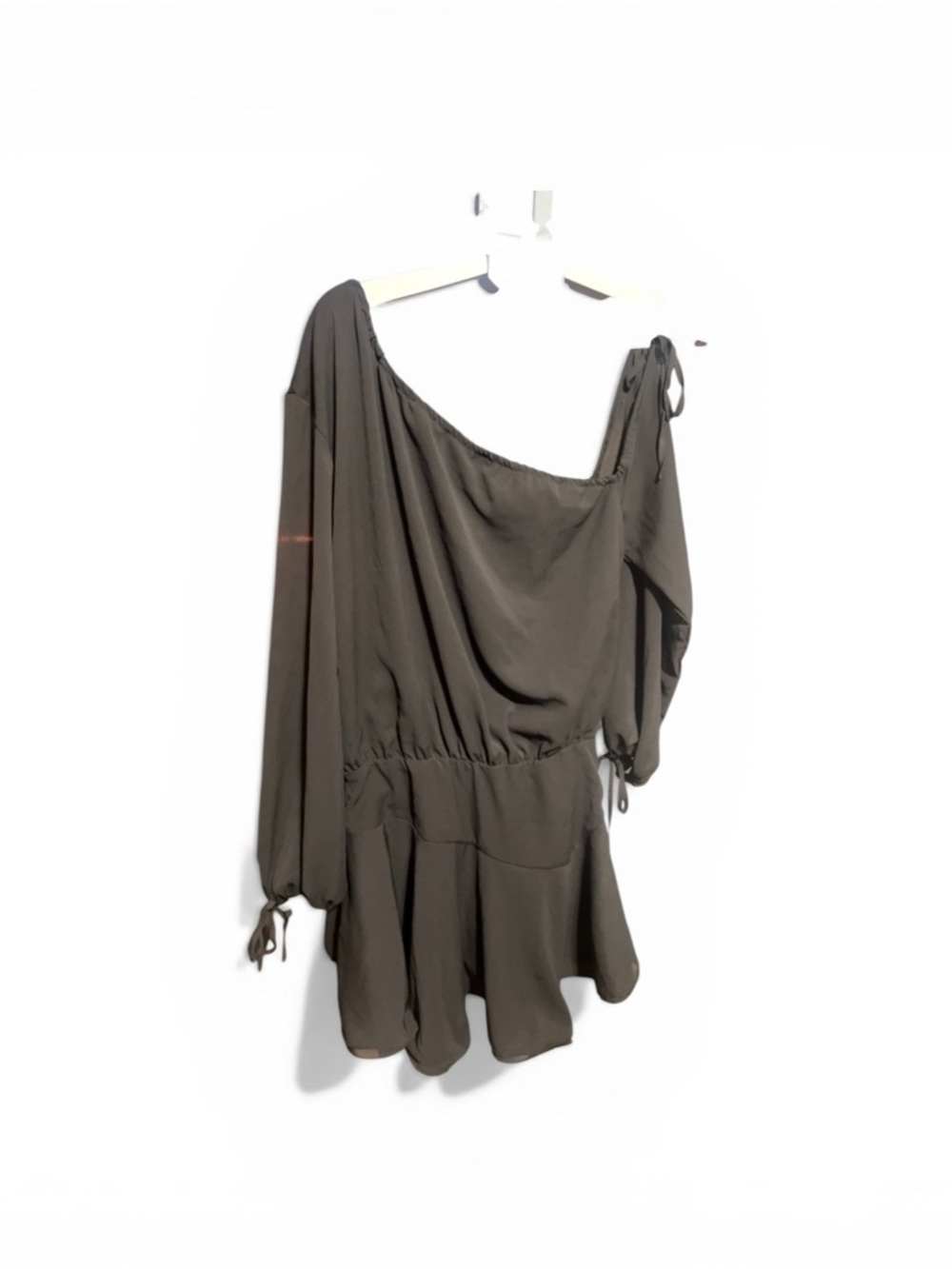 SHEIN One-Shoulder Brown Long-Sleeve Romper